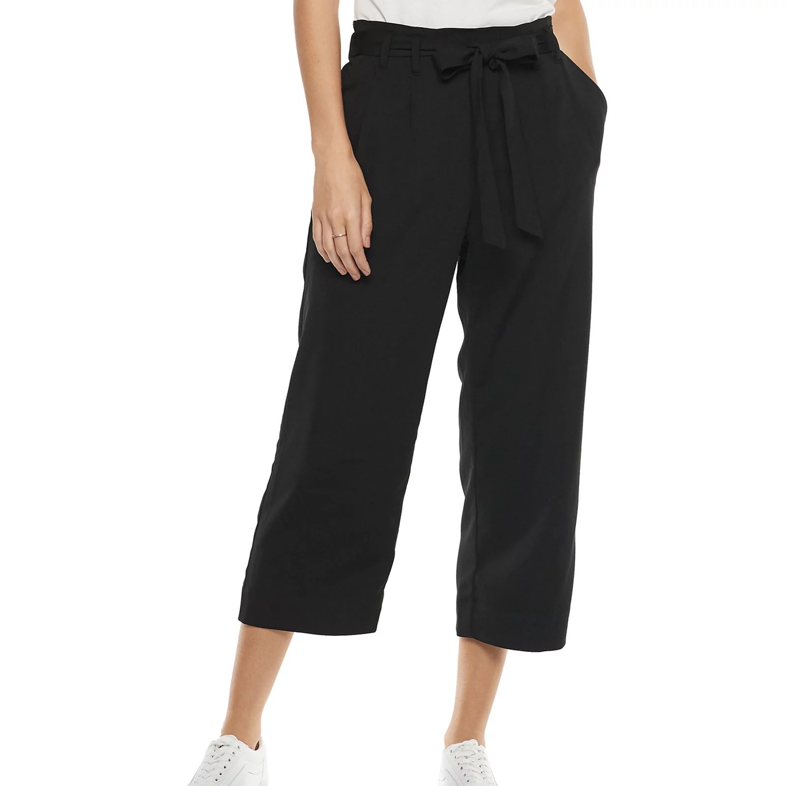 Women's POPSUGAR Paperbag-Waist Wide Leg Crop Pants, Size: XL, Black | Kohl's