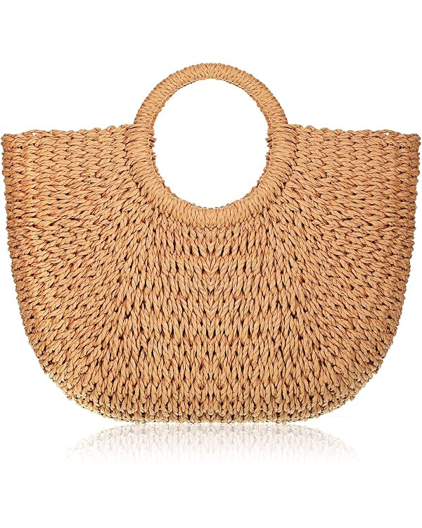Frienda Straw Tote Bag Summer Beach Bag Handmade Straw Rattan Woven Handbag for Women Travel | Amazon (US)