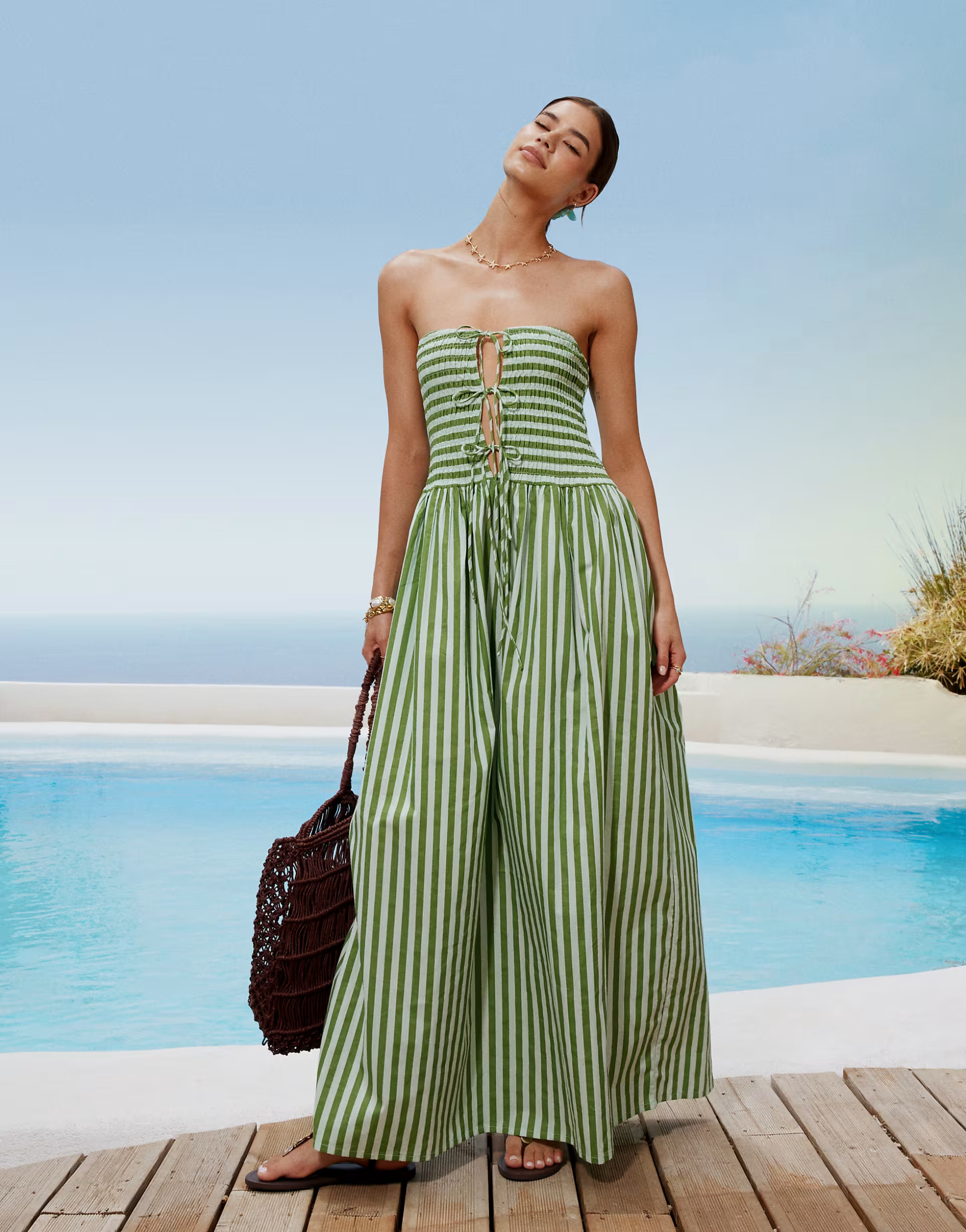 ASOS DESIGN bandeau maxi dress with ties in stripe print | ASOS (Global)