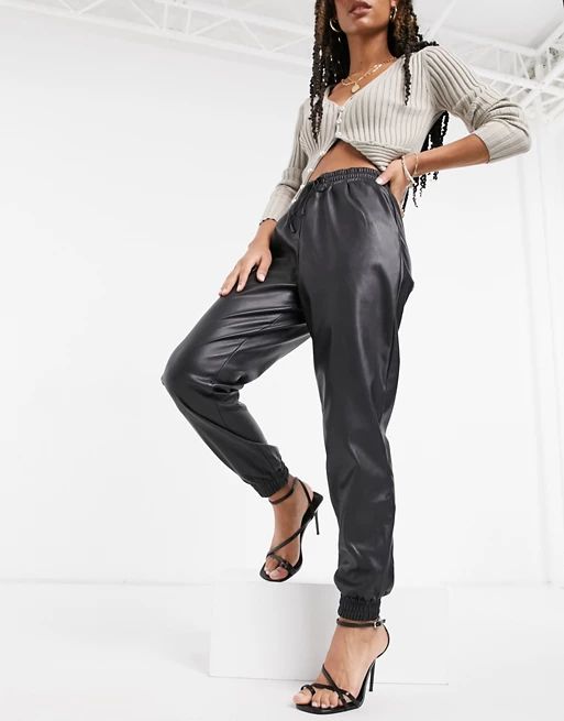 New Look leather look jogger in black | ASOS (Global)