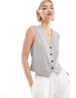 Pull&Bear linen mix vest in gray | ASOS | ASOS (Global)