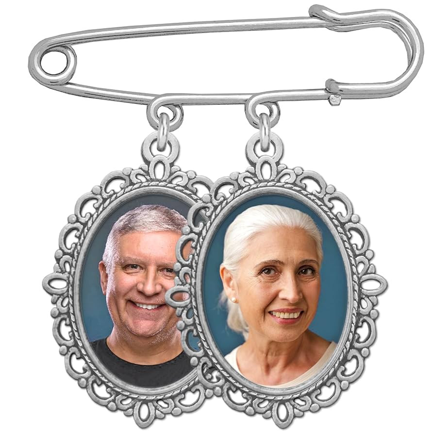 MemoriPix Double Photo Wedding Bouquet Photo Charm for Bride's Flowers or Boutonniere Pin with Re... | Amazon (US)