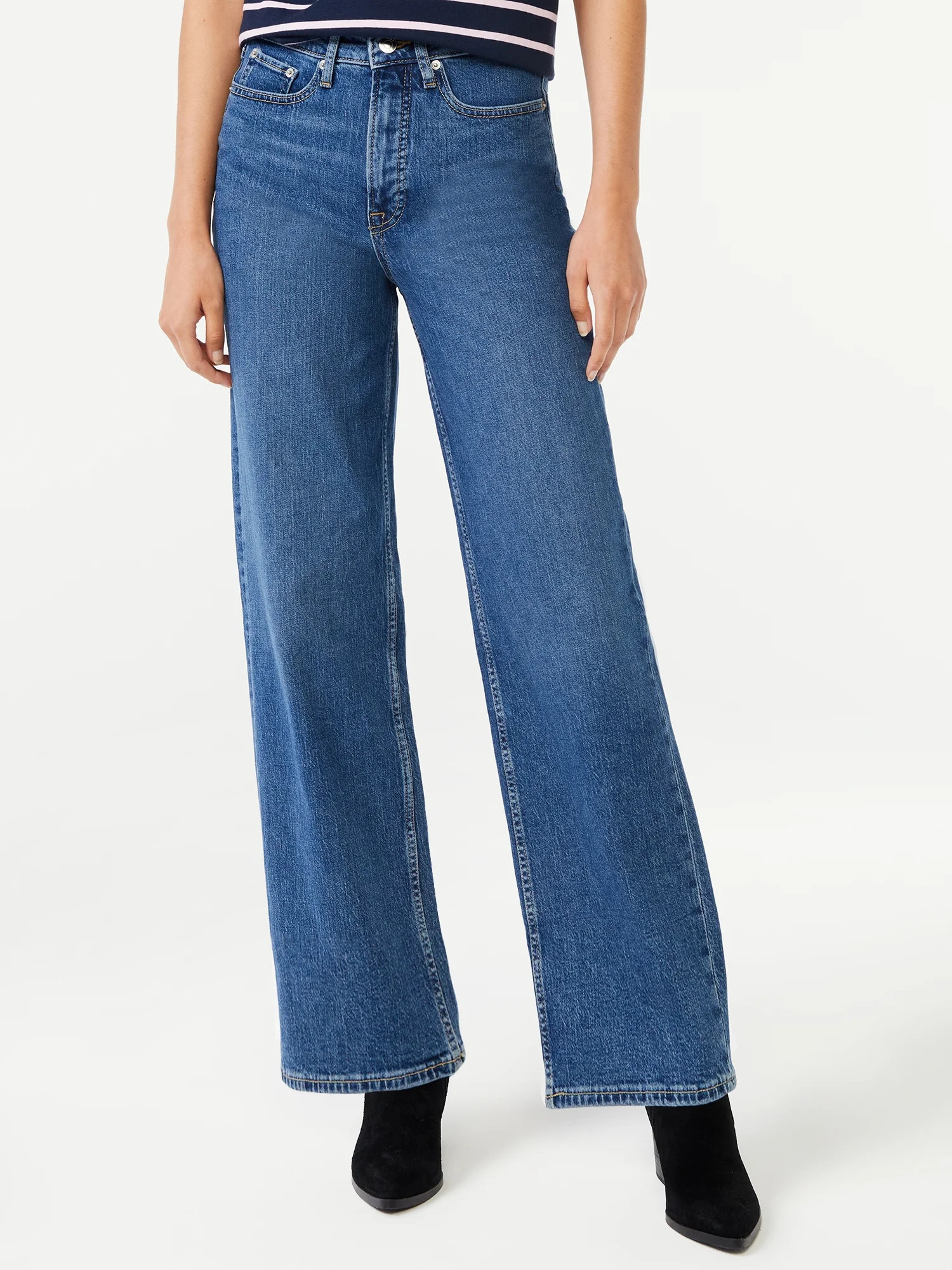 Free Assembly Women's High Rise 70’S Full Wide Leg Straight Jeans | Walmart (US)