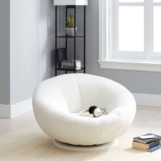 Recycled Blend Chenille Washed Ivory Groovy Swivel Chair | Pottery Barn Teen