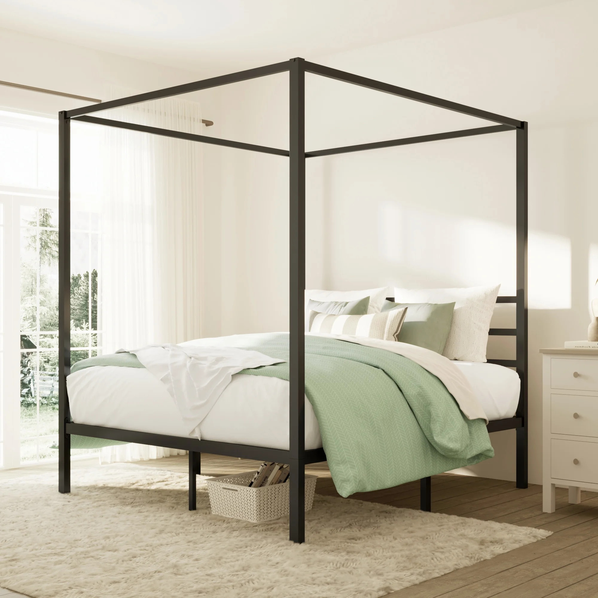 Merrland Queen Size Bed Frame, Canopy Platform Bed with Metal Headboard, No Box Spring Needed. Bl... | Walmart (US)