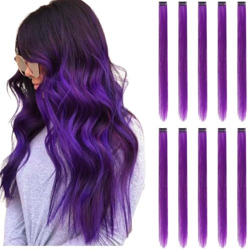RINBOOOL Purple Hair Extensions Clip in, 22 Inch 10 Pieces Long Straight Colored, for Kids Girls Women Highlight Party, Synthetic | Amazon (US)
