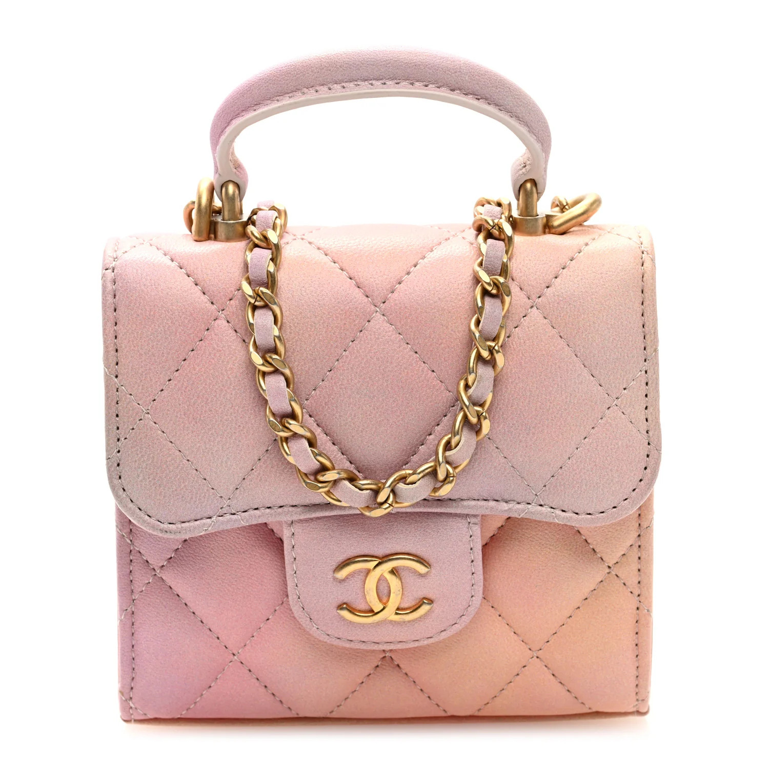 Chanel Lambskin Quilted Ombre Top Handle Flap Clutch With Chain Pink 1696231 | FASHIONPHILE (US)
