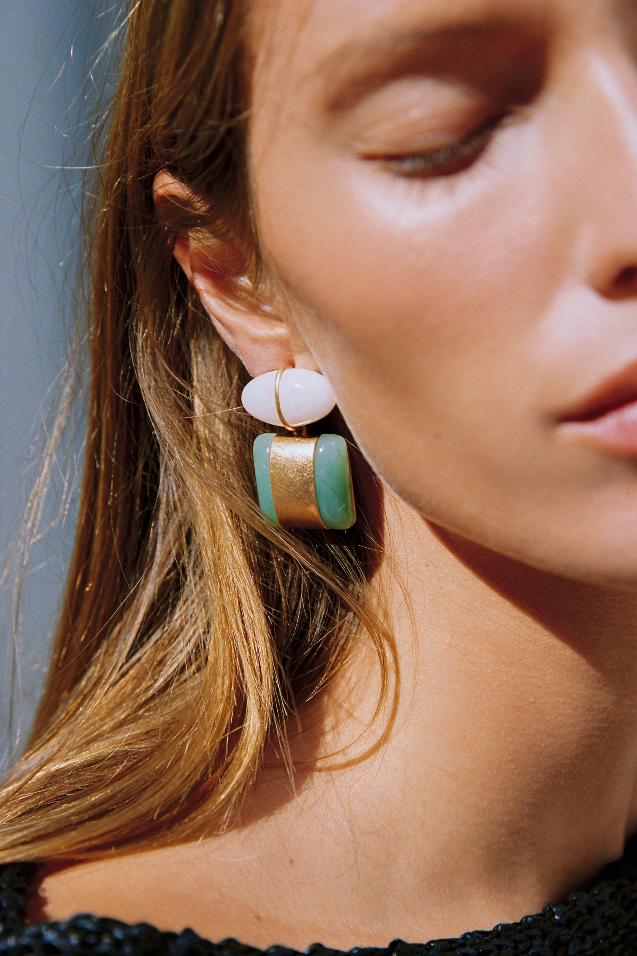DOUBLE RESIN STONE EARRINGS | Zara US