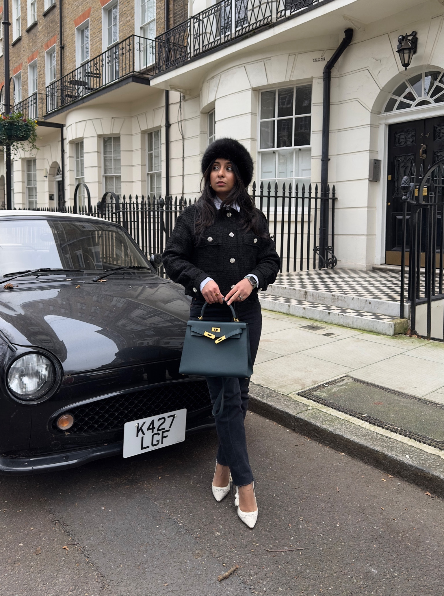 Zara, Mango, Massimo dutti, Re/done, Hermes, Dior, Charlotte tilbury, Ebay, Fashionphile, Helen moore, transitional outfit, transitional style, winter outfit, winter fashion, textured jacket, black jacket, tweed jacket, white shirt, black denim jeans, faux fur headband, faux fur hat, lace heels, Hermes kelly, luxury fashion, winter outfit ideas, style inspiration 

#LTKstyletip #LTKSeasonal #LTKeurope