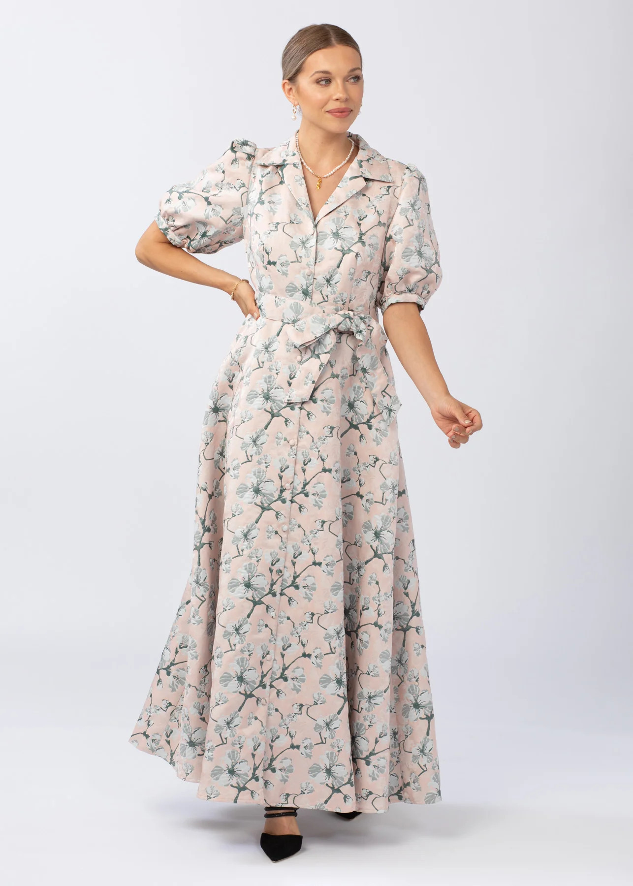 Charlotte Collared Gown Jubilee Garden | Abbey Glass