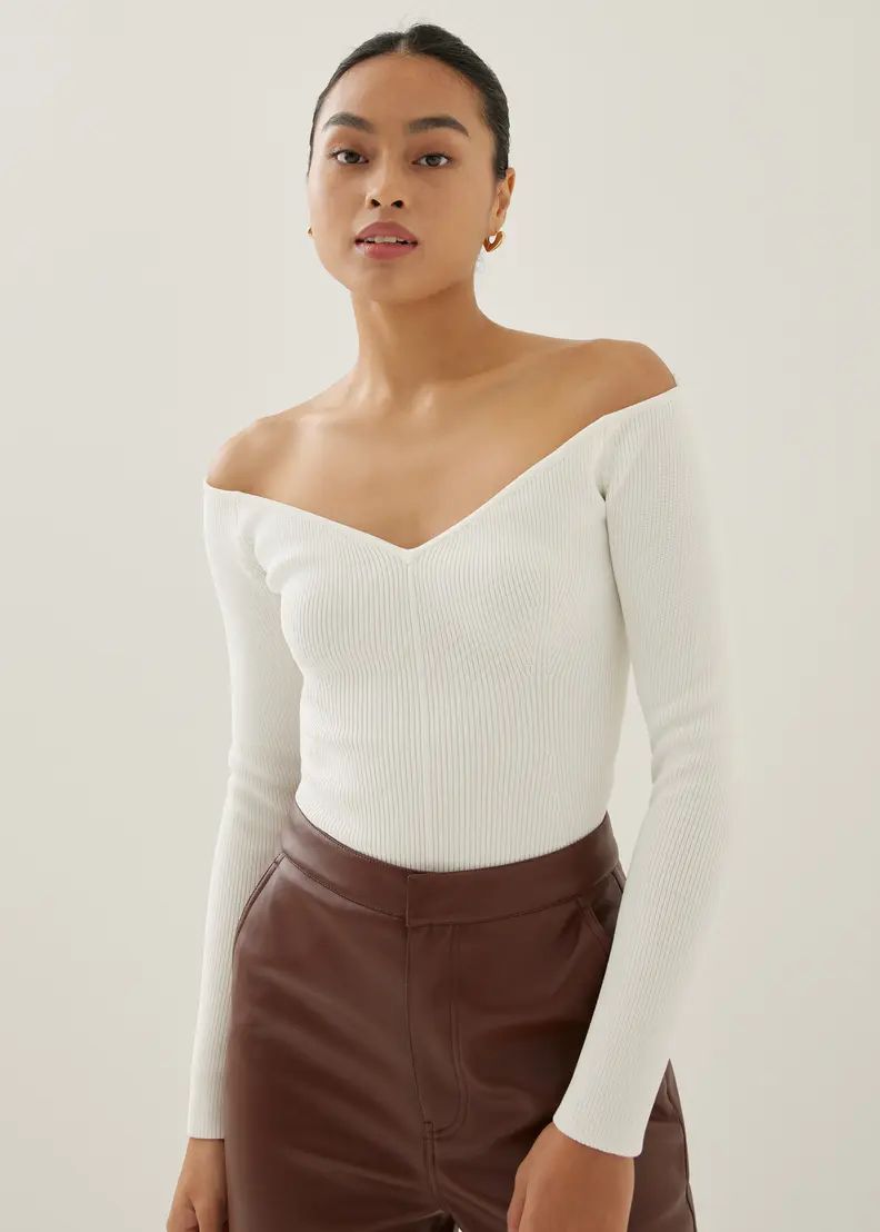 Rayla Fitted Off Shoulder Knit Top | LOVEBONITO SINGAPORE PTE LTD