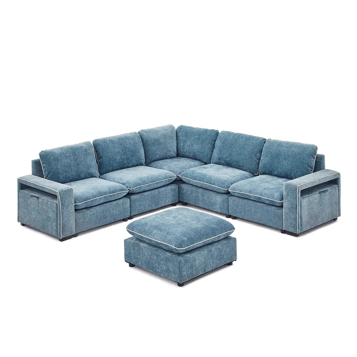 102.36'' W 6-Piece Blue Chenille Modular Sectional With Storage Arm | Wayfair North America