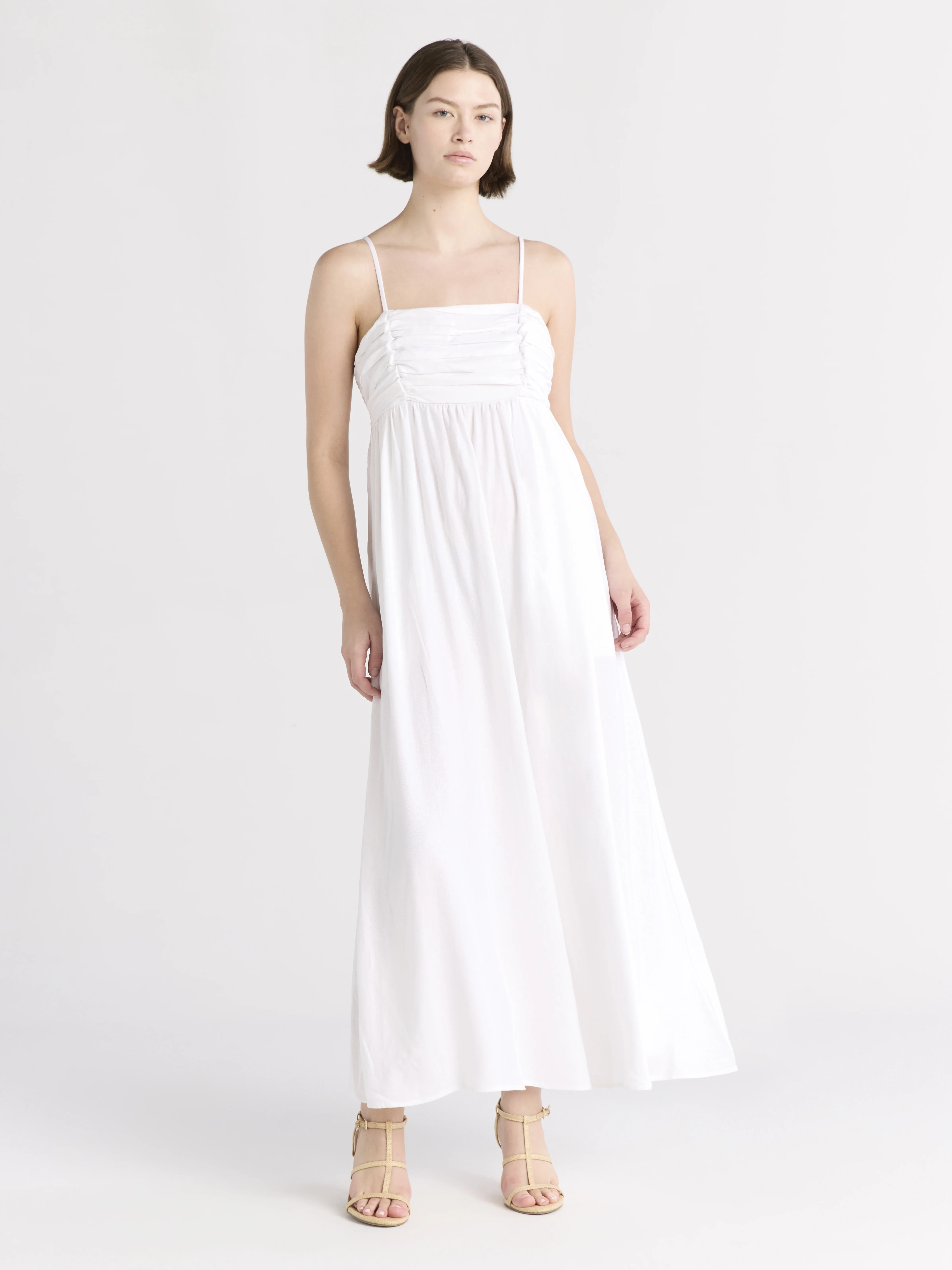 Free Assembly Women's Pleated Linen Blend Maxi Dress, Sizes XS-XXXL | Walmart (US)