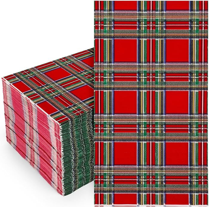 Whaline 80Pcs Christmas Plaid Guest Napkins Red Checkered Disposable Napkins Xmas Gingham Dinner ... | Amazon (US)
