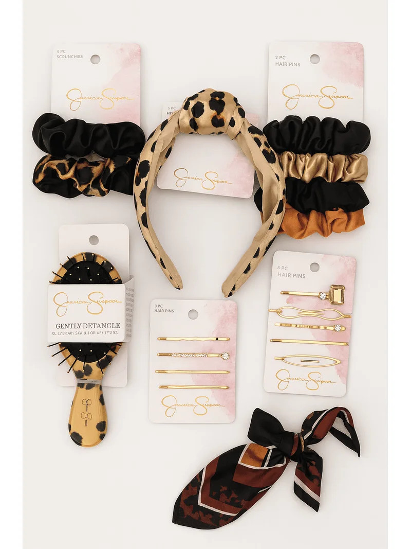 Jessica Simpson Hair Accessories Set – Assorted 6 Pack (Scrunchies, Headband, Brush & Clips) - ... | Walmart (US)
