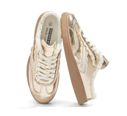 LUCKY STEP Women's Lace Up Fashion Casual Sneakers, Gold 10 | Amazon (US)