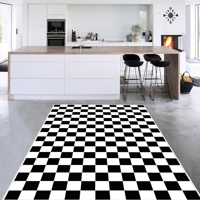 Checkered Rug 5x7 Large Washable Black and White Checkered Rug Modern Ultra Soft and Low-Pile Non... | Amazon (US)