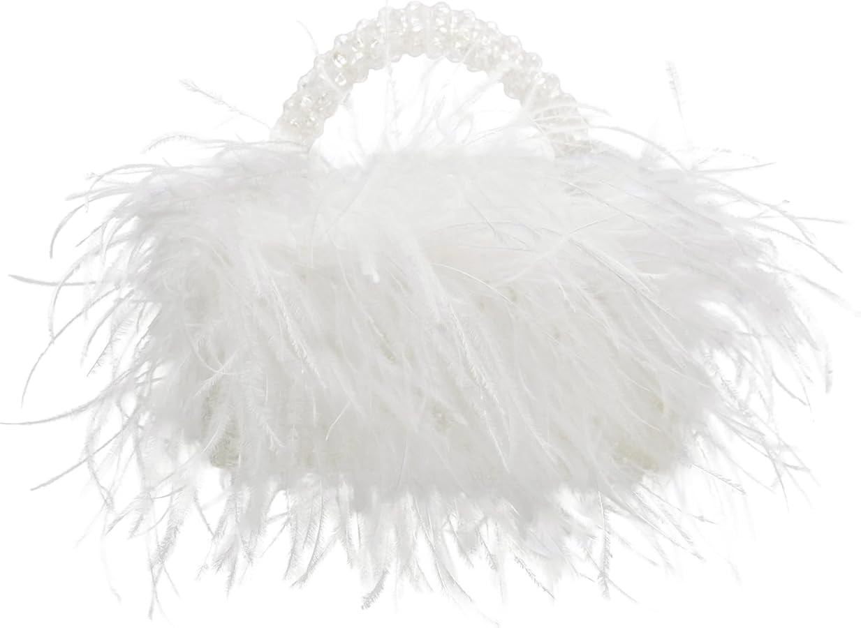 Miuco Real Natural Ostrich Feather Beaded Handbags For Women Handmade Evening Bags Clutch Purse | Amazon (US)