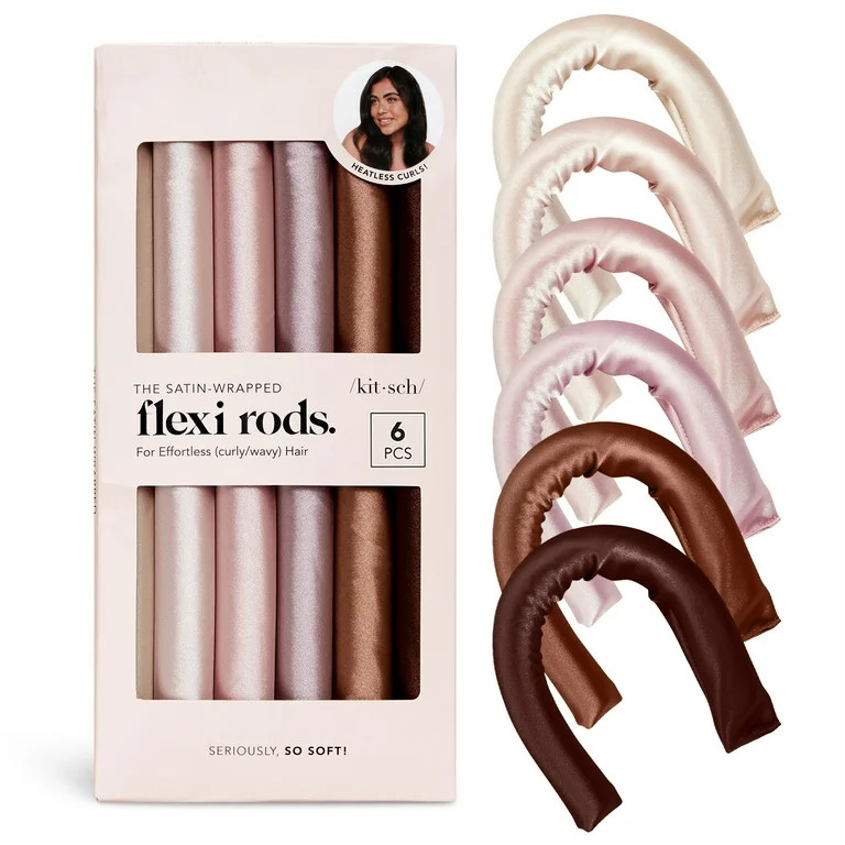 Kitsch Flexi Rods Heatless Hair Curler, Satin Covered Curling Rod, Rosewood 6pcs | Walmart (US)