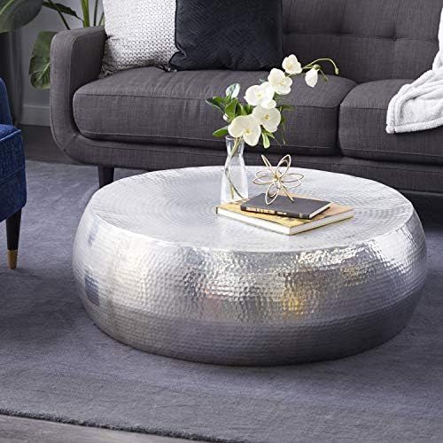 Deco 79 Contemporary Aluminum Round Coffee Table, 42" x 42" x 14", Silver | Amazon (US)