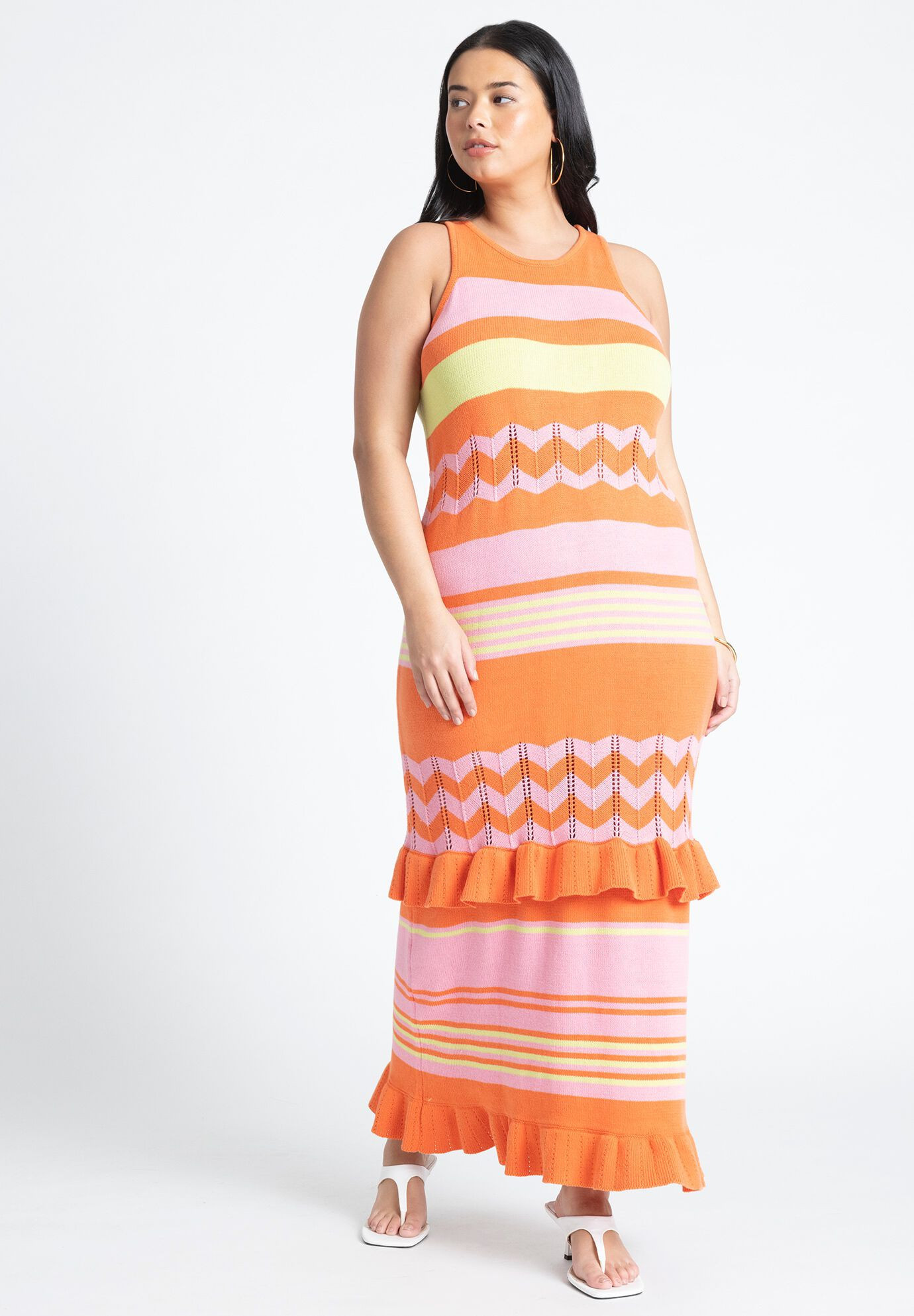 Striped Tank Sweater Dress With Ruffles | Eloquii