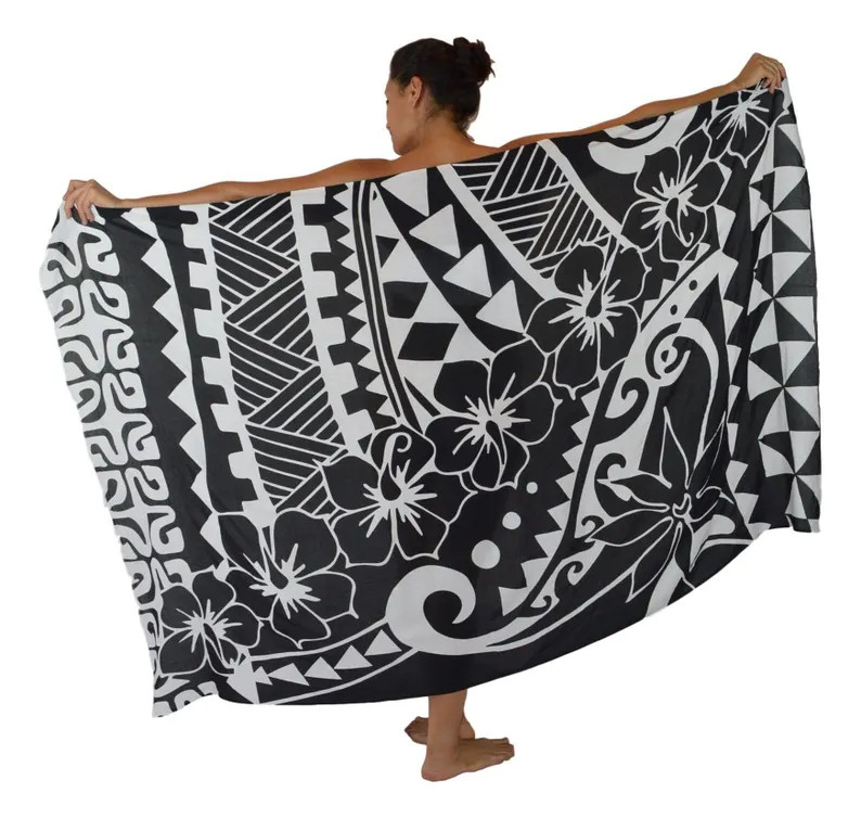 Black Tribal Sarong Pareo \u2013 Hawaiian Floral Tribal Cover Up, Women\u2019s Beach Wrap | Islan... | Etsy (Global)