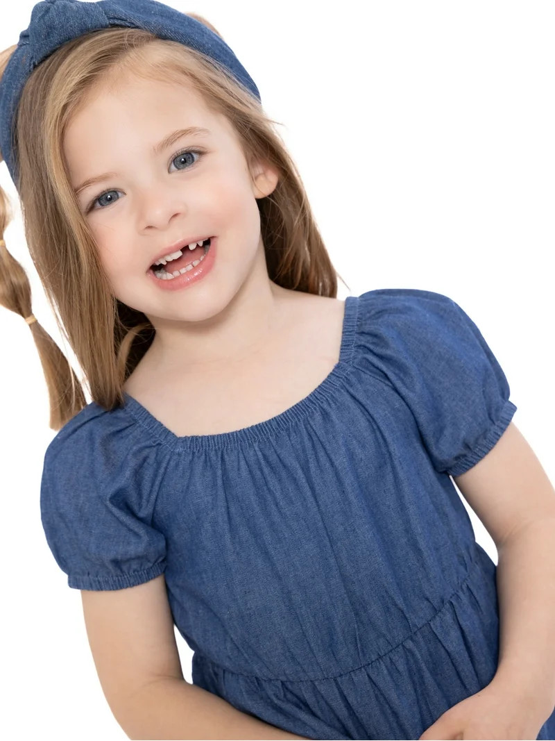 Wonder Nation Toddler Girl's Tiered Cotton Dress with Short Puff Sleeves, Sizes 12M-5T | Walmart (US)