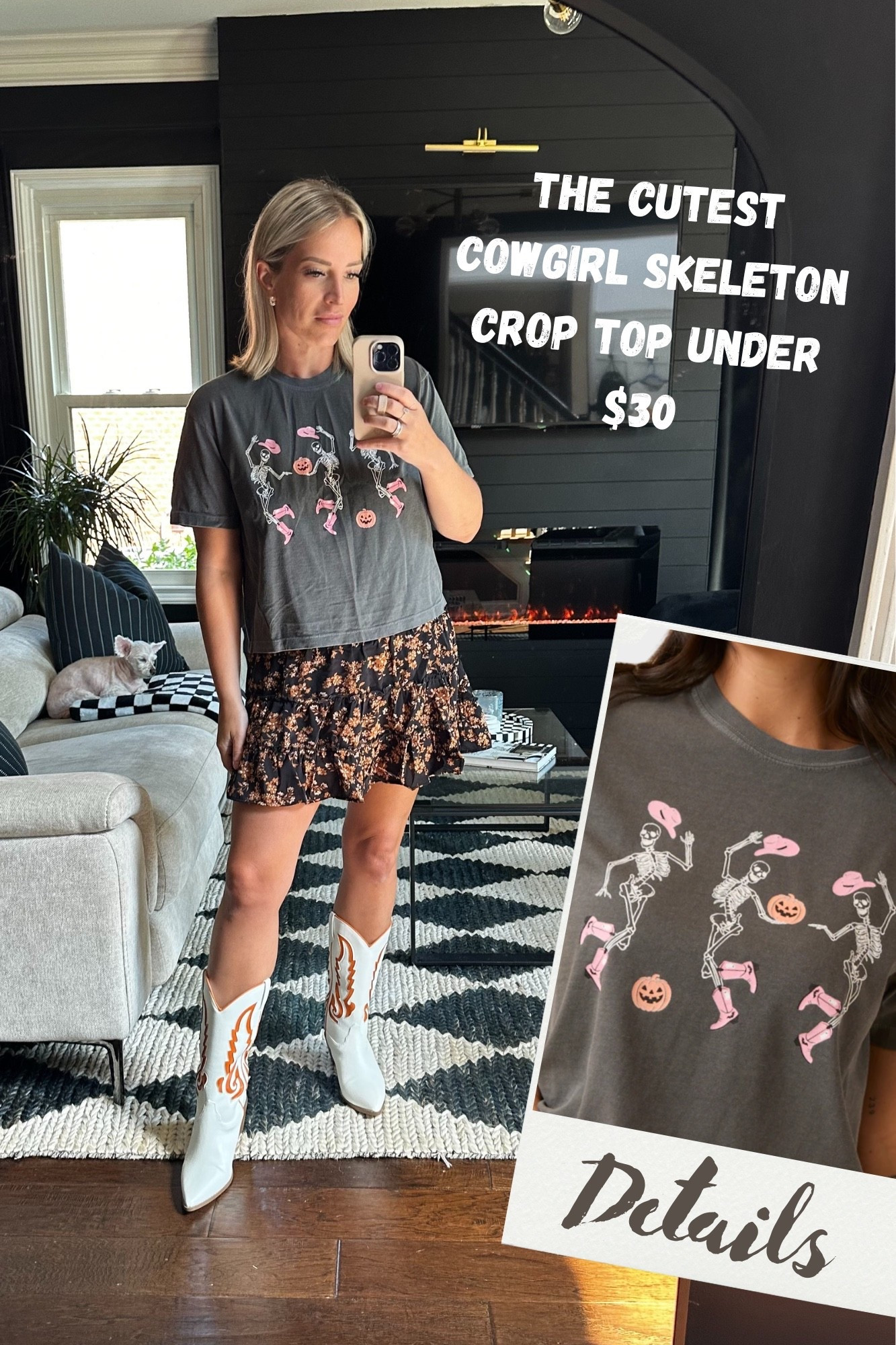 This @PinkLily cowgirl skeleton tee is giving spooky and sassy 👻🤠 Under $30 and too cute not to wear on repeat all October. Paired it with my go-to ruffle skirt + western boots for the ultimate fall fest fit. Everything’s linked on LTK! #PinkLily #LTKHalloween #SpookySeasonStyle #FallFitCheck #CowgirlCore #LTKFallFashion #Pinklilypartner

#LTKSeasonal #LTKFindsUnder50 #LTKStyleTip