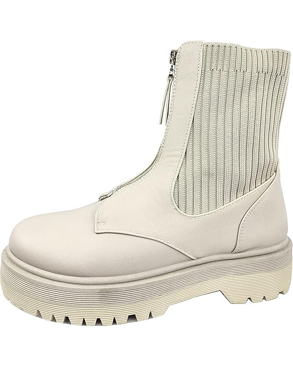 Womens Zipper Front Platform Ankle Boots Chelsea Boots Lug Sole | Amazon (US)