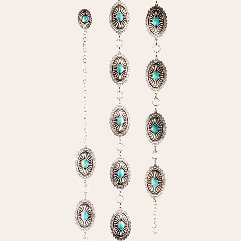 Ariat Silver & Turquoise Stone Oval Concho Chain Belt | Cavender's