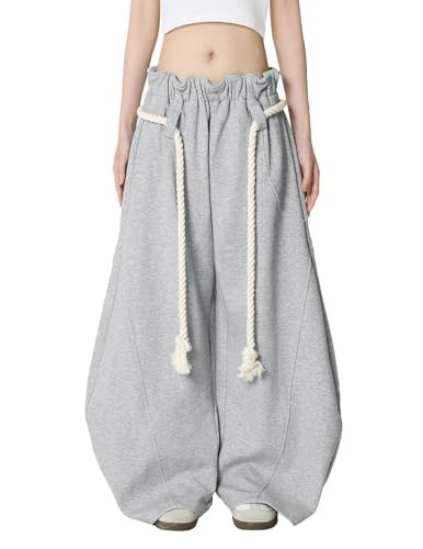 Aelfric Eden Baggy Wide Leg Pants for Women Casual Elastic Waist Lantern Trouser Sweatpants Grey Small | Amazon (US)