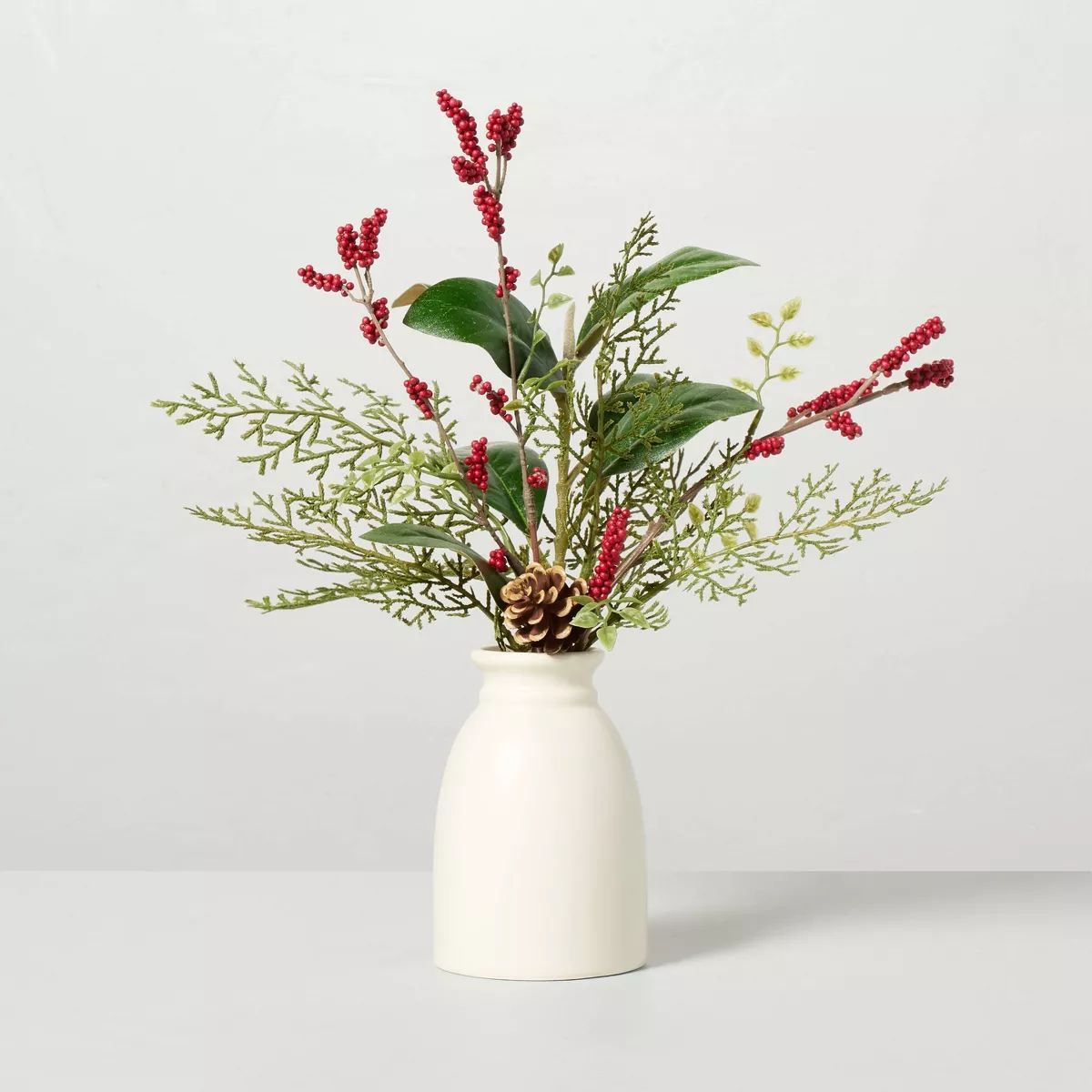 12" Faux Cedar & Magnolia Leaf with Winterberries Christmas Arrangement - Hearth & Hand™ with M... | Target