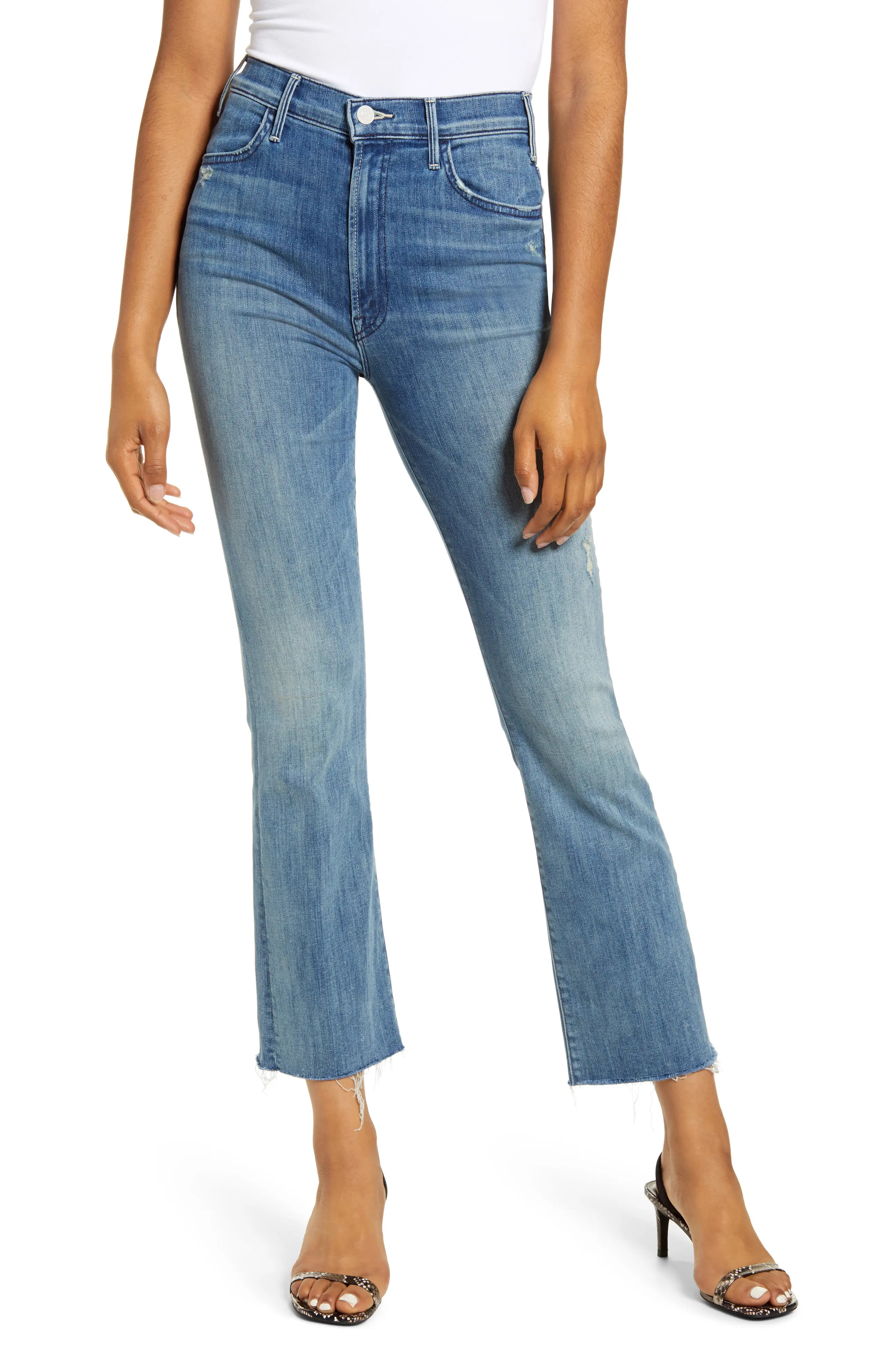 Women's Mother The Hustler Frayed Ankle Jeans, Size 33 - Blue | Nordstrom