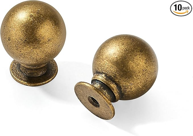 Brass Drawer Knobs 10 Pack 1 Inch Antique Brass Cabinet Knobs Kitchen Cabinet Hardware Vintage Ba... | Amazon (US)