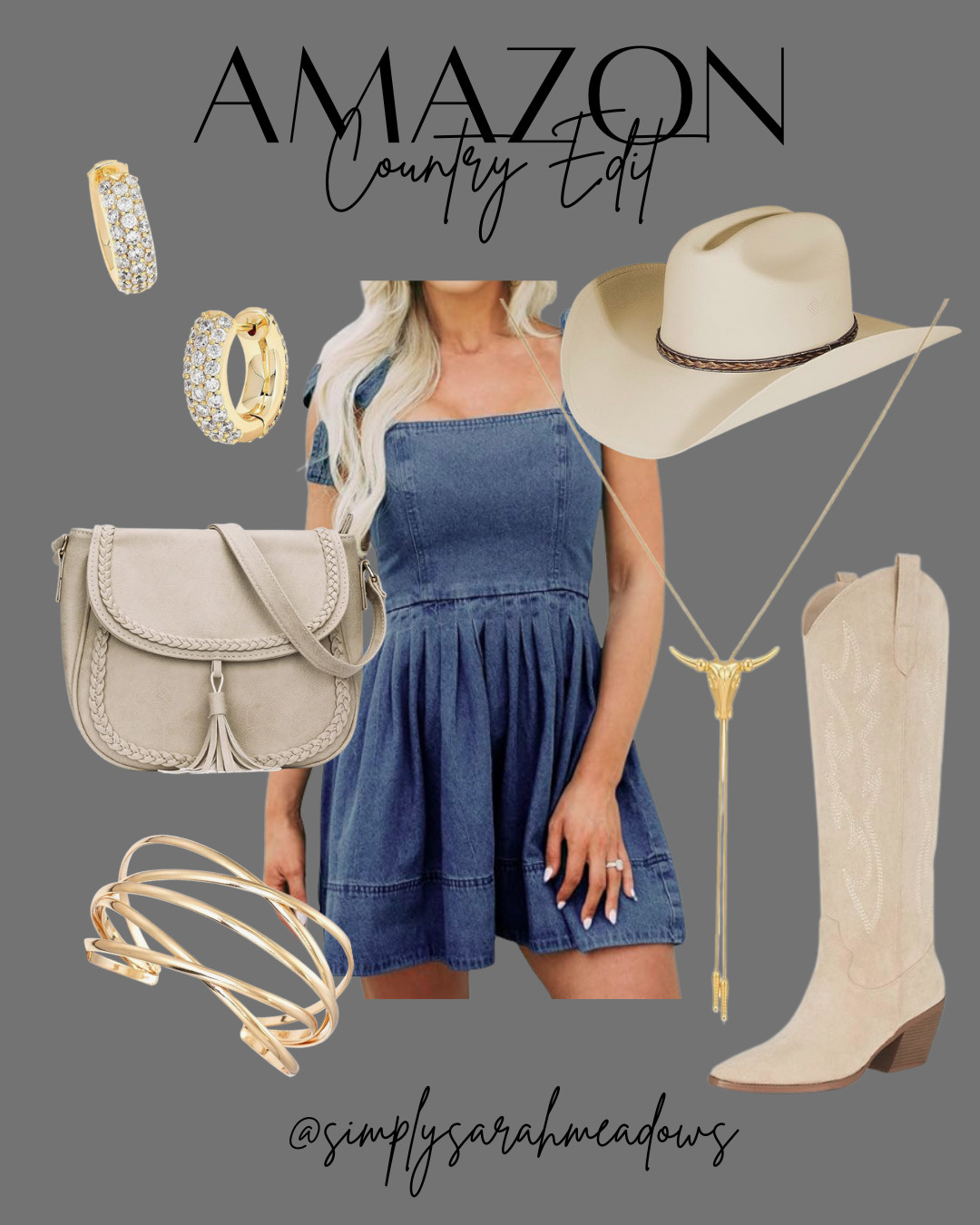 Found the perfect country chic outfit! From denim to boots, it's all on my Amazon store. Check it out @simplysarahmeadows #CountryChic #AmazonFinds #LTKStyle #LTKFinds #LTKSpring #LTKSummer #DenimDress #CowgirlBoots #CountryConcert #ConcertOutfit #AffordableFashion #MomStyle 

 #LTKFestival #LTKSeasonal #LTKOver40