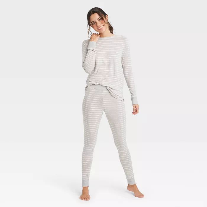 Women's Striped Cozy Long Sleeve Top and Leggings Pajama Set - Stars Above™ | Target