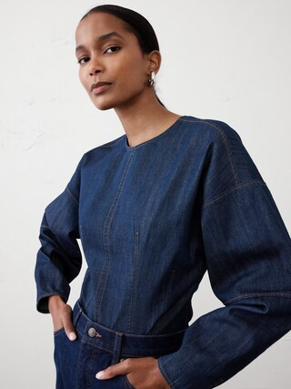 Rounded-Sleeve Denim Top | Banana Republic Factory | Banana Republic Factory