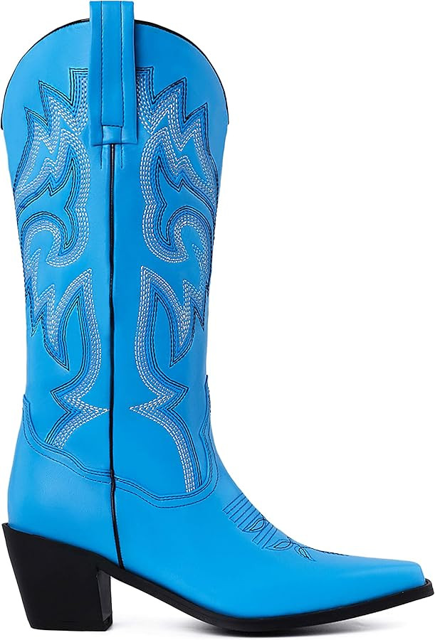 CRYSIGNE Women Vintage Embroidered Mid Calf Cowboy Cowgirl Boots Ladies Snip Toe Pull On Chunky H... | Amazon (US)