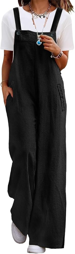 YESNO Women's Casual Corduroy Overalls Adjustable Straps Baggy Pants Wide Leg Jumpsuits with Pock... | Amazon (US)