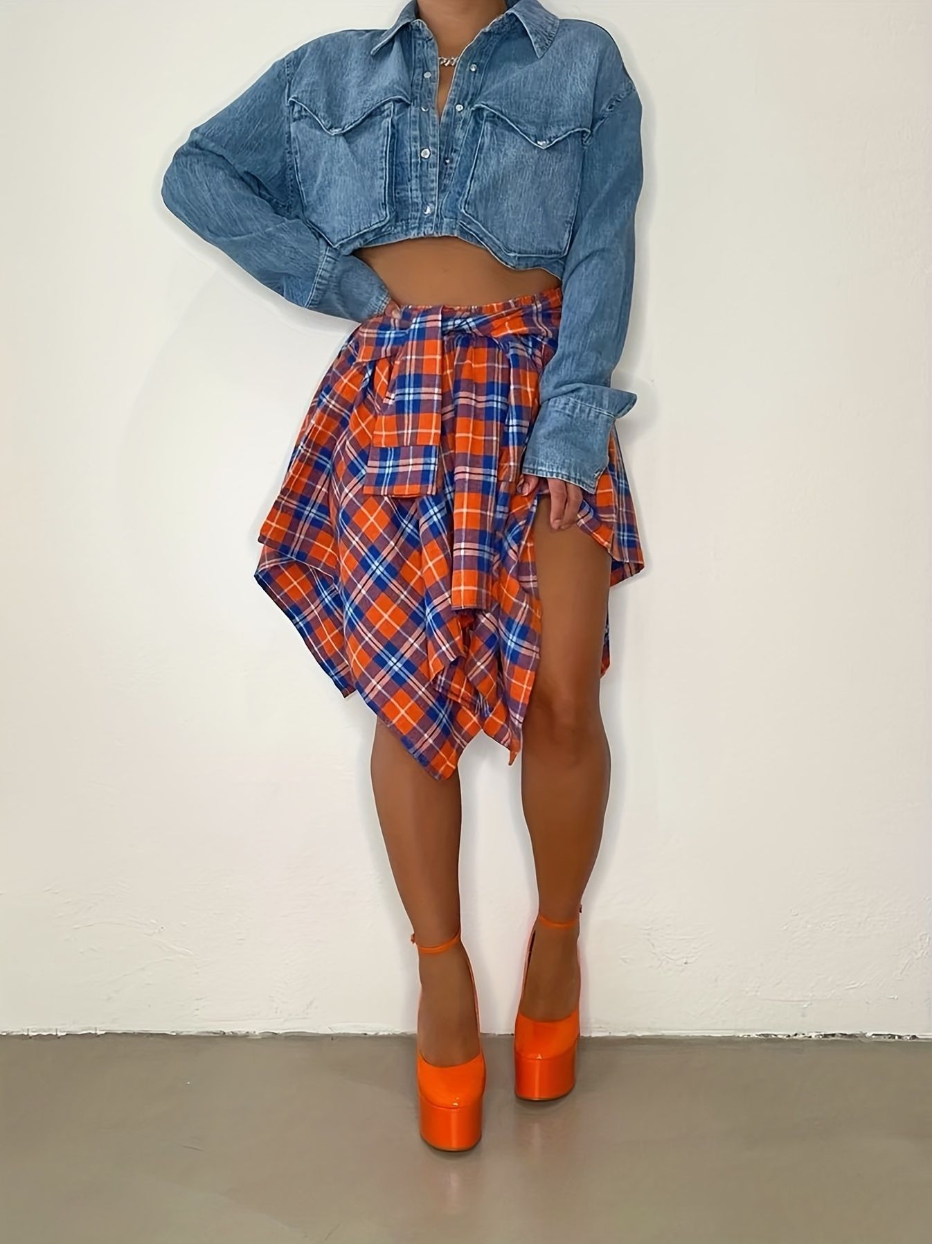 Plaid Asymmetrical Hem Skirt Casual Tie Front Skirt Spring - Temu | Temu Affiliate Program