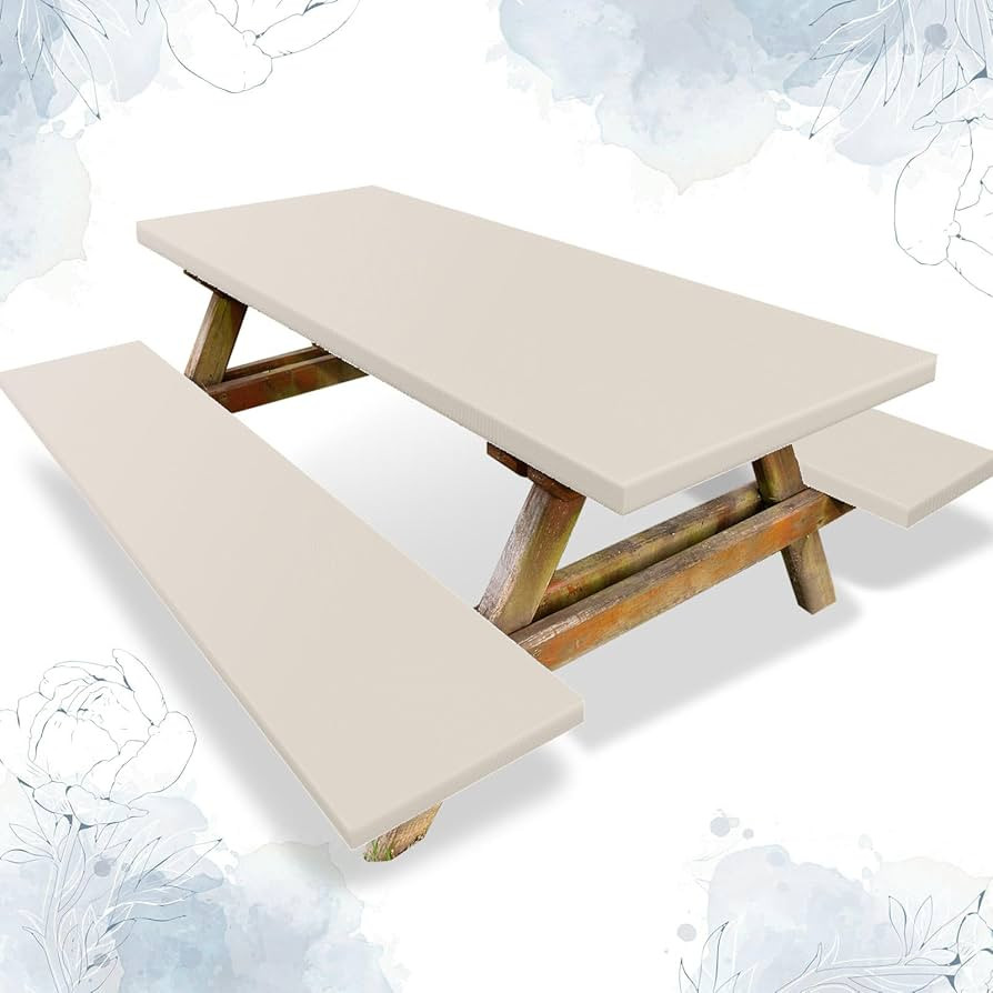 3 Pcs Picnic Table and Bench Fitted Tablecloth Cover for 6 Ft Table 30 x 72 Inch Vinyl Fitted Ela... | Amazon (US)