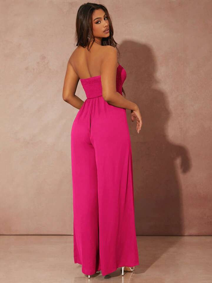 SHEIN SXY Solid Wide Leg Tube Jumpsuit | SHEIN