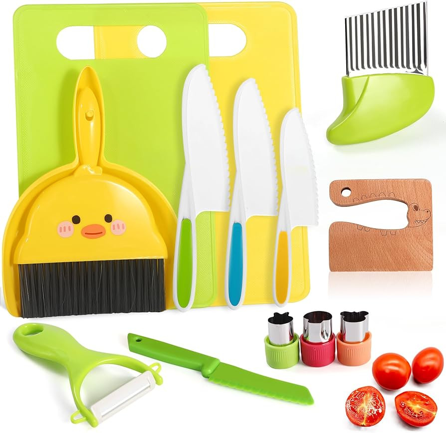 14PC Montessori Toy Safe Kitchen Knife Set for Toddler, Kids Knife Set for Real Cooking with Cutt... | Amazon (US)