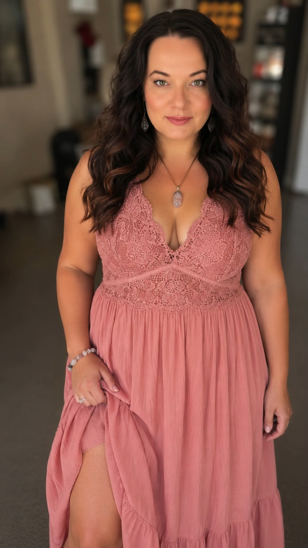 9:00 PM
This dusty rose maxi dress is absolutely dreamy. The lace bodice, deep V neckline, and flowy skirt with a front slit make it the kind of dress that stops people in their tracks. Whether you are wearing it to a wedding, a garden party, or a summer night out, this one does all the work for you. Romantic, feminine, and made for curves. 

 #LTKOver40 #LTKPlusSize