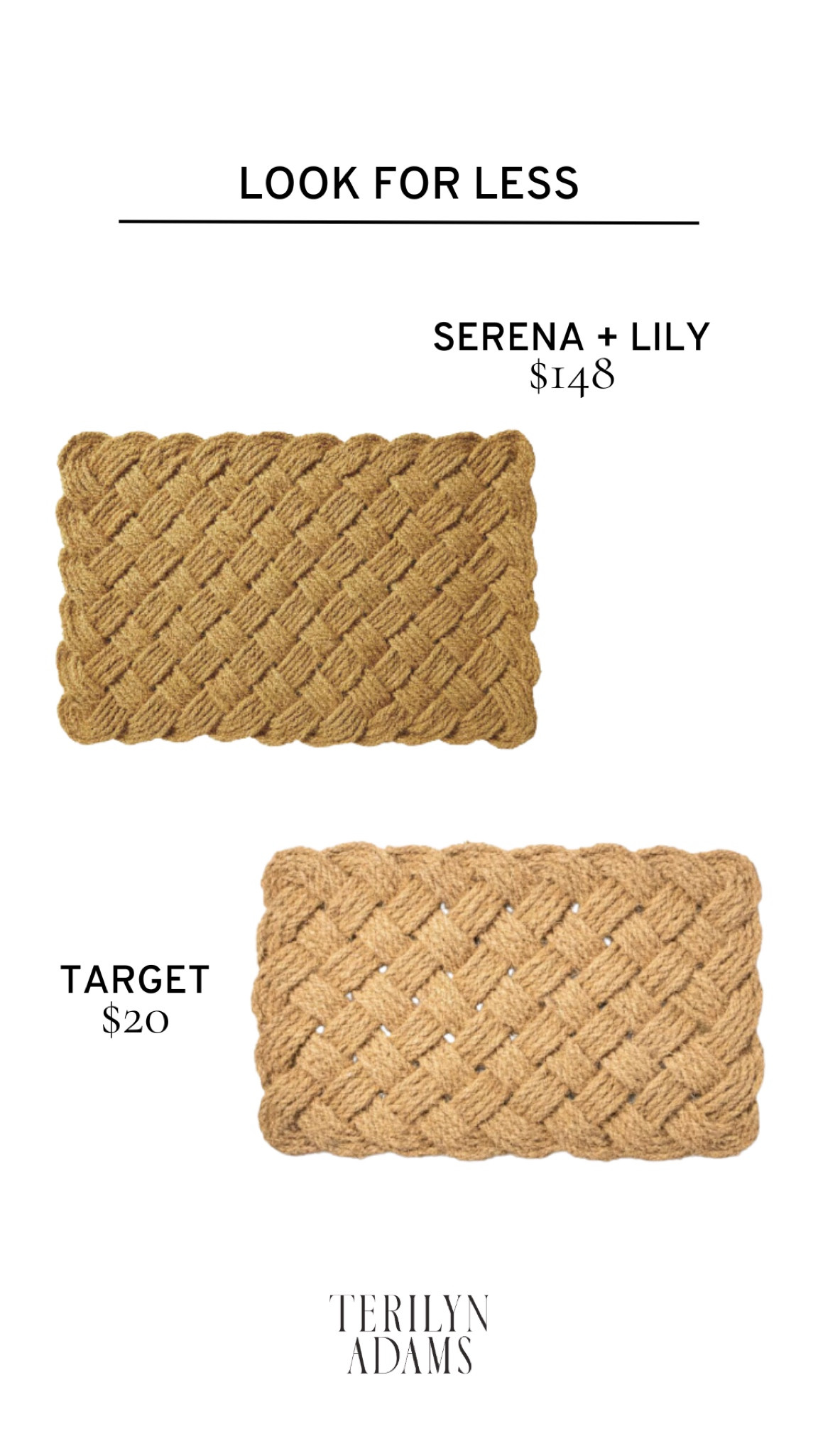 A shockingly good look for less for the Serena and Lily woven doormat. Studio McGee at Target has the best lookalike I’ve seen! Home decor dupes are my favorite.

#LTKhome