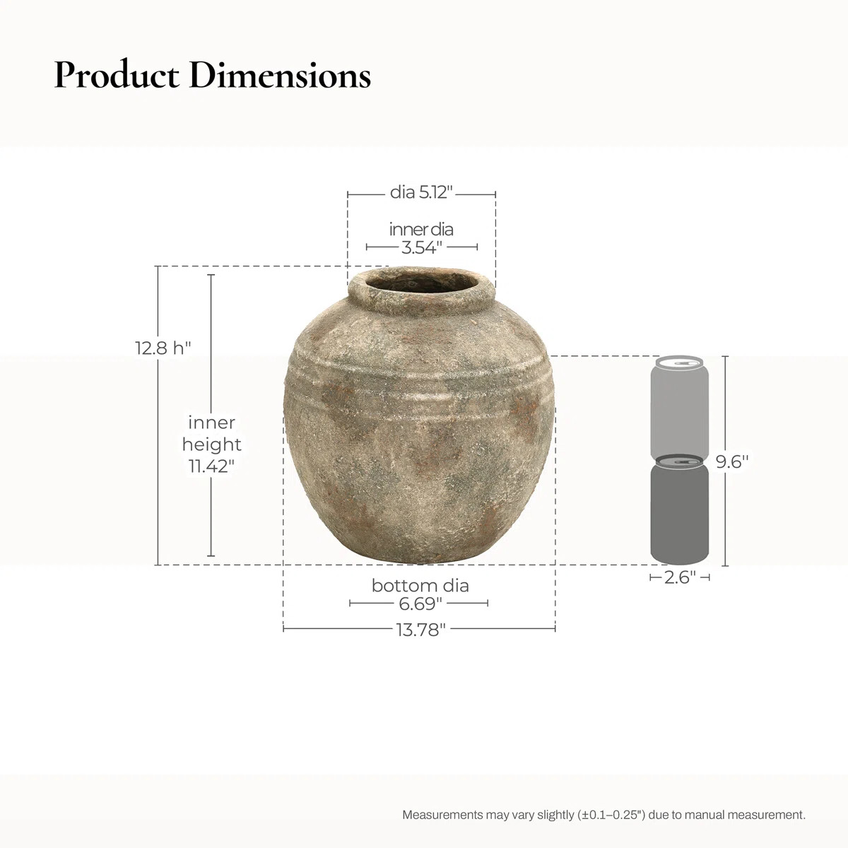 Weathered Terracotta with Textured Ridges 13.8" Round Vase, Vintage Decor Accent | Wayfair North America