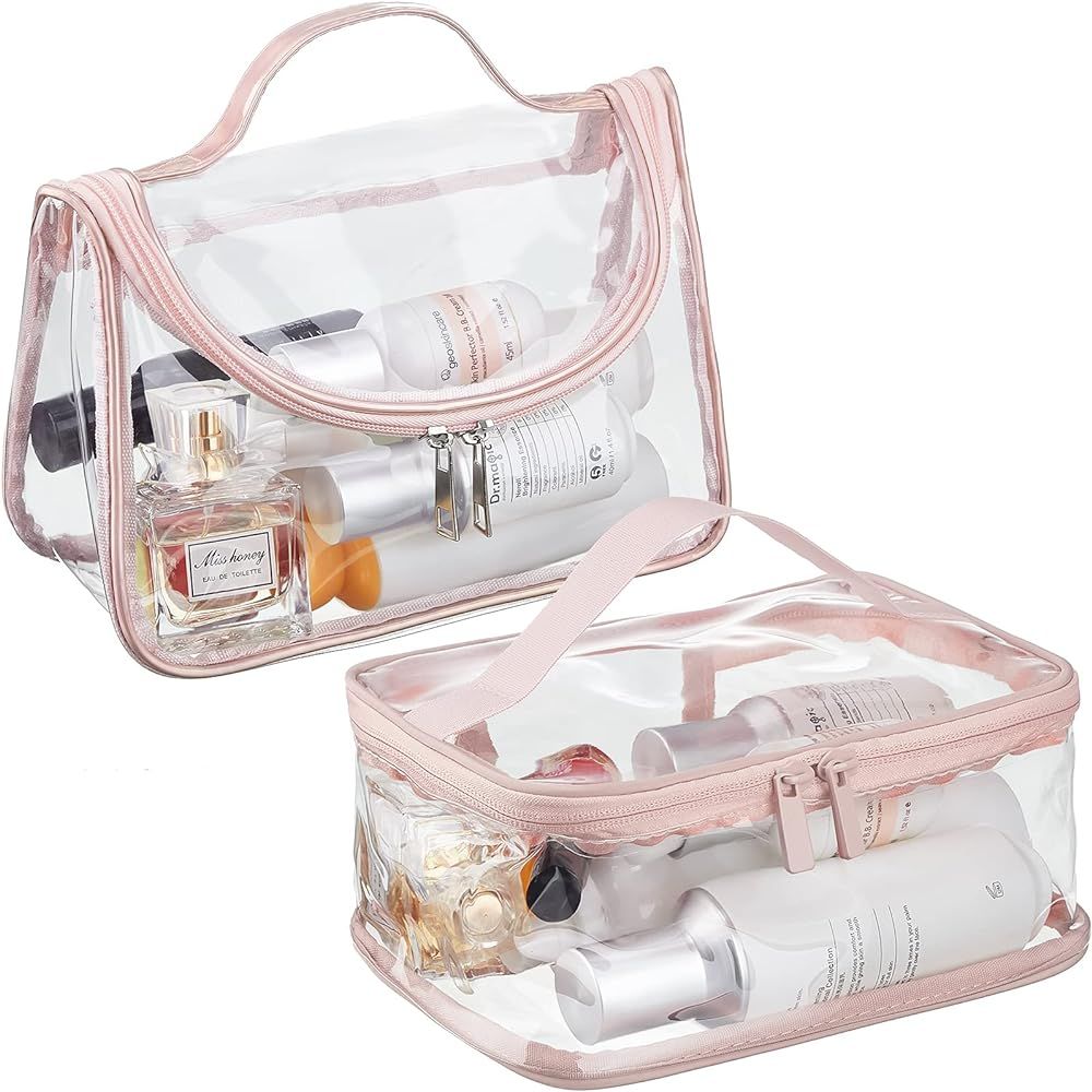 2 Pieces Clear Toiletry Bags Cosmetic Makeup Bag Clear Travel Bags for Toiletries Waterproof Tran... | Amazon (US)
