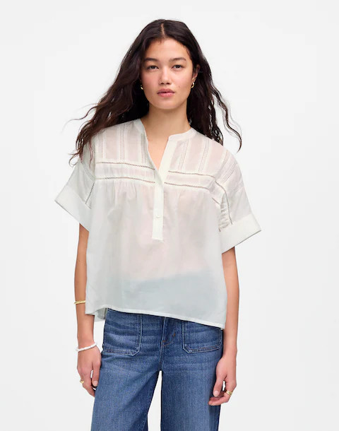 Lace-Inset Pintucked Henley Top | Madewell