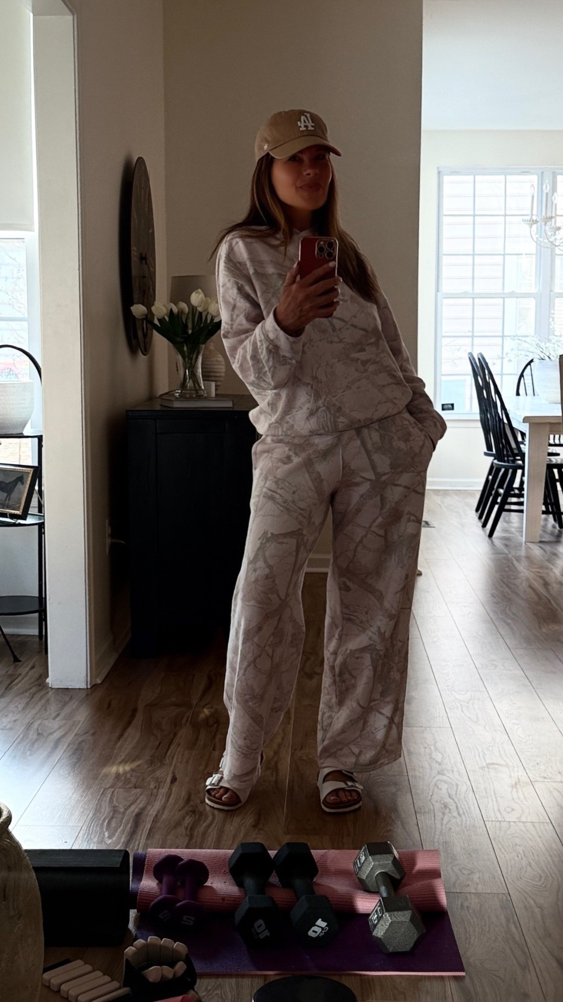 Camo sweats & hoodie. Wearing true to size on my top and sized up on the bottoms. ￼

Sandals - tts

#LTKdayinmylife #LTKOver40 #LTKmomlife