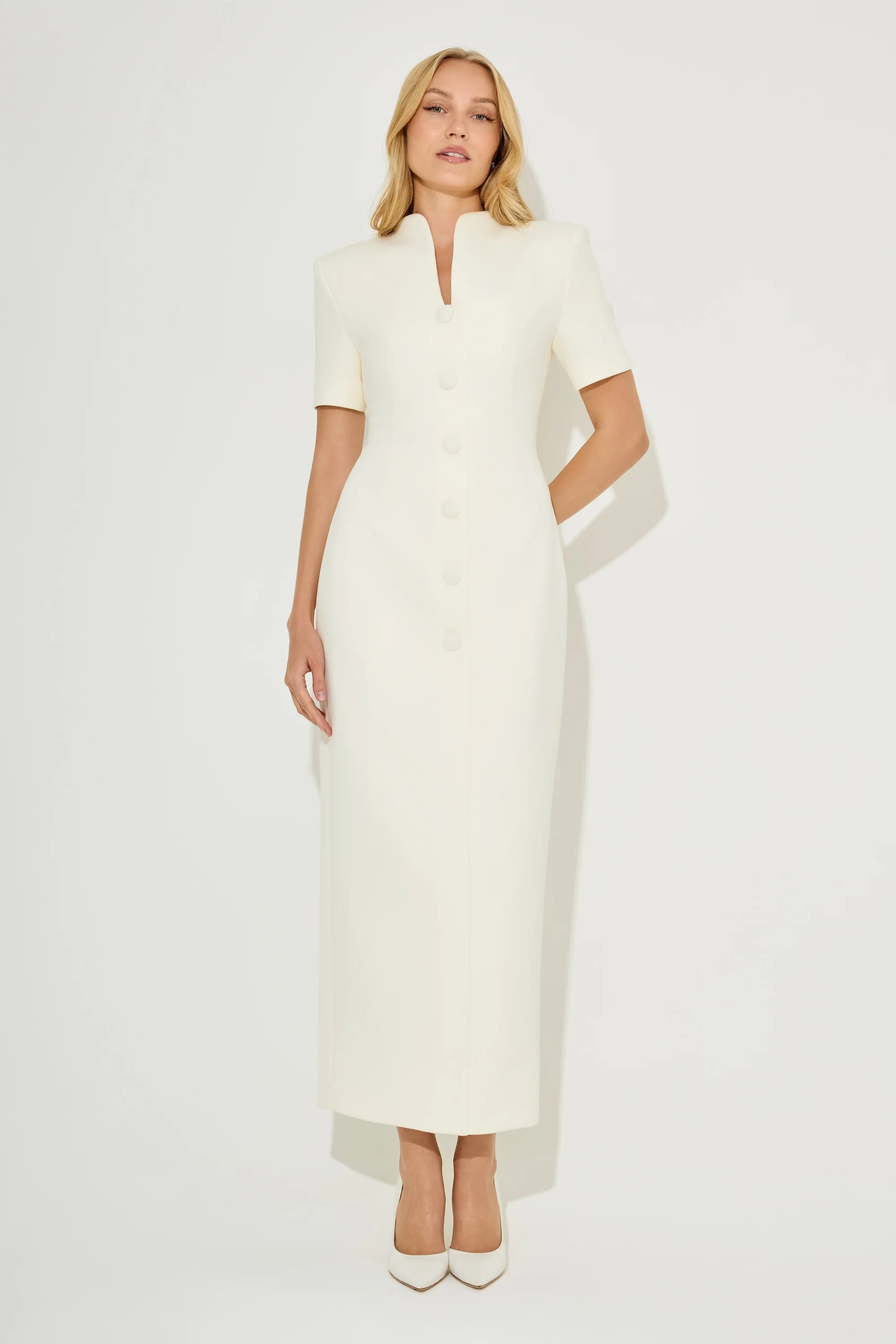 Cotton Mix Button Midi Dress | Ecru | Odd Muse